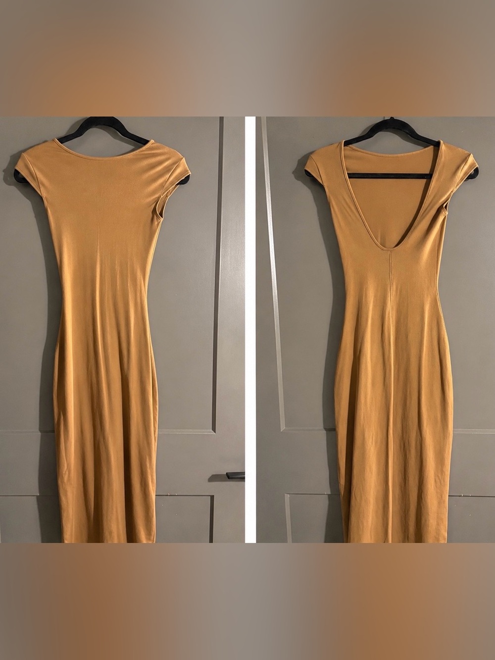 Wild Fable Cap Sleeve Bodycon Ribbed Backless Tan Midi Dress Women’s XXS